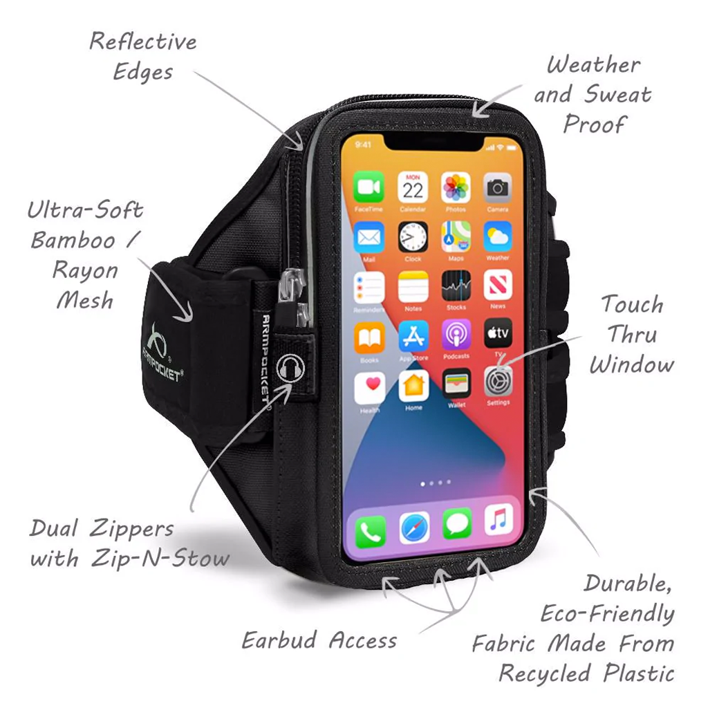 Armpocket Mega i-40 Phone Running Case for iPhone 15/ 15 Pro/14/14 Pro/13/13 Pro/12/12 Pro, Galaxy S23/S23+/A54/S22+/S21/S20 &amp; More