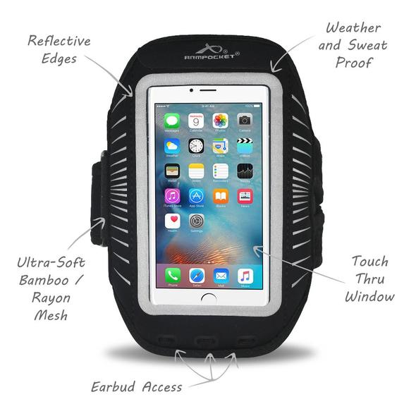 Armpocket Racer Plus, thin armband for iPhone 13 mini/12 mini/8/7/6 Plus, Galaxy S7/S6, Pixel 4a &amp; more