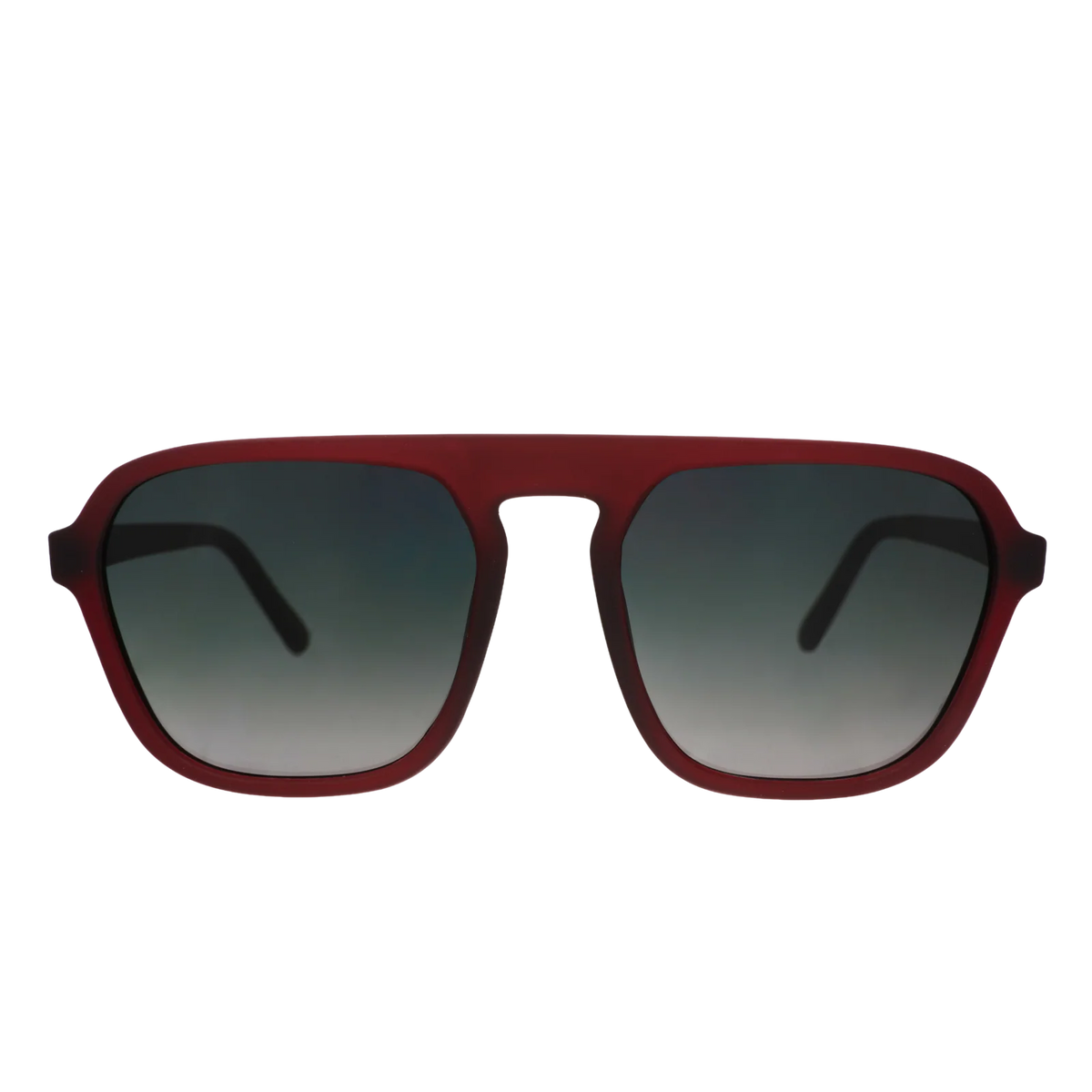 Product close up of brown aviator style sunglasses with green gradient lenses.
