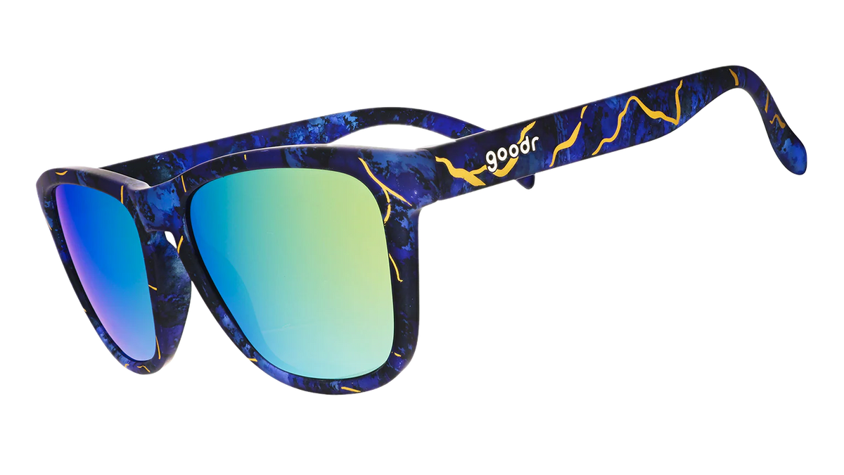 Multi-coloured square-shaped sunglasses with mirrored lenses. 
